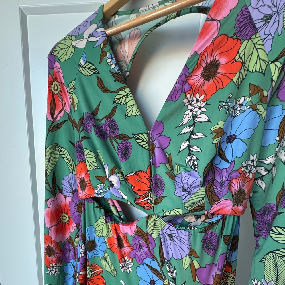 AFRM Revolve Floral Cutout Dress in Green and Multicolor - Picture 2 of 5